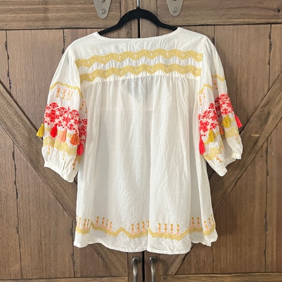 Lucky & Coco Embroidered Boho Tassel Puff Sleeve Top Blouse Size XL EUC - Picture 2 of 6